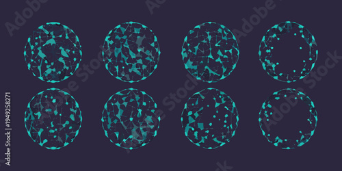 Abstract geometric egg shapes formed from glowing teal wireframe networks