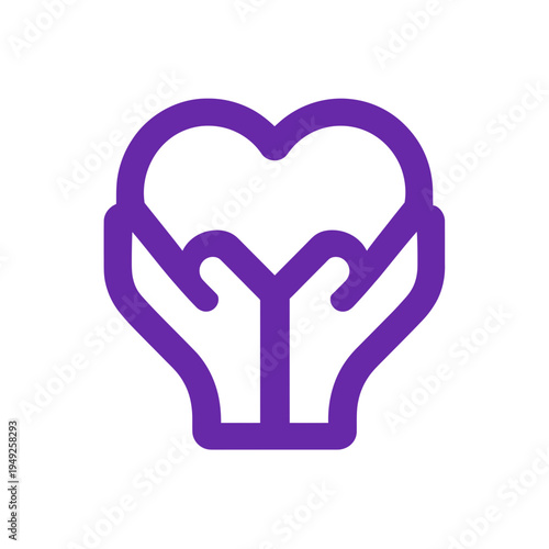 Heart symbol held by hands icon representing care and support