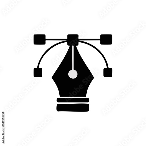 black fountain pen nib icon with ink flow lines
