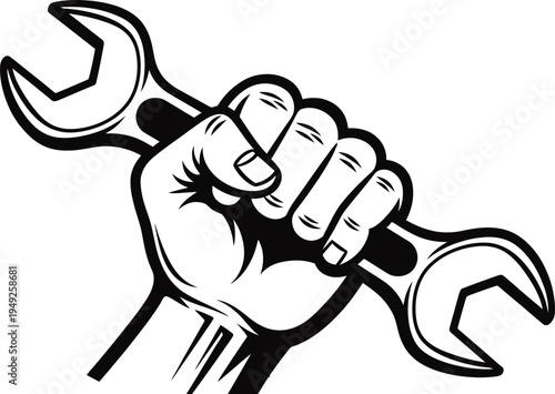 A hand gripping two adjustable wrenches in a powerful fist