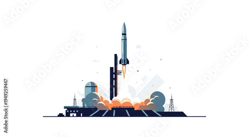 Rocket Launch Illustration - A Symbol of Space Exploration and Technological Advancement.