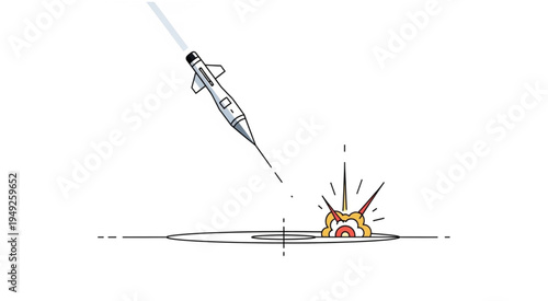 Illustration of a missile striking a target with impact explosion.