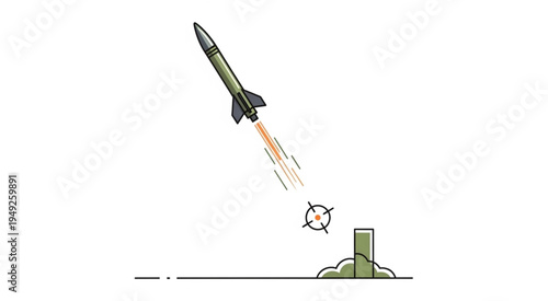 Illustration of a missile launch with target in sight.