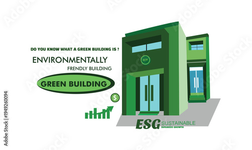 ESG Sustainable Business Growth Concept with Green Corporate Building and Financial Chart