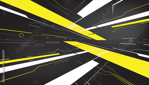 Futuristic Abstract Technology Background with Neon Yellow Lines and Grid