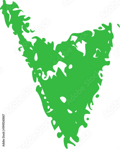 A vibrant abstract shape resembling a landmass or organic form is displayed in bright green against a solid black background high quality professional detailed modern elegant