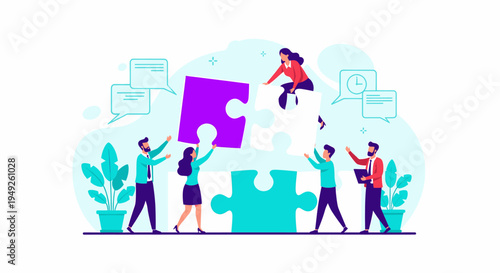 Teamwork and Collaboration Concept Business People Assembling a Puzzle