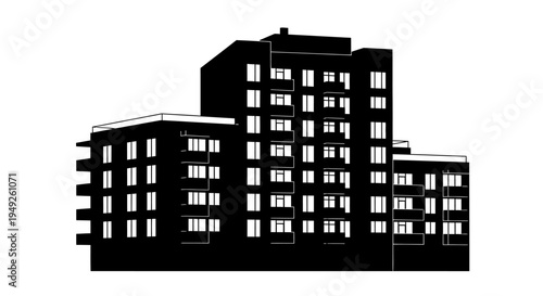 Modern Apartment Building Silhouette, Residential Complex, Urban Housing, Cityscape