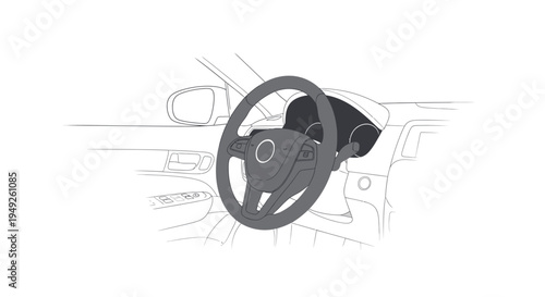 Modern Car Interior Dashboard Steering Wheel Control Panel Illustration
