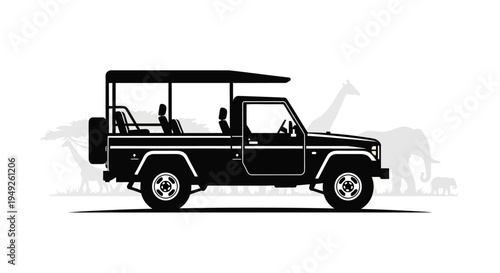 Safari Jeep Silhouette with African Wildlife Background