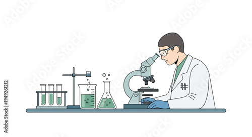 Scientist examining sample under microscope in laboratory, research and discovery