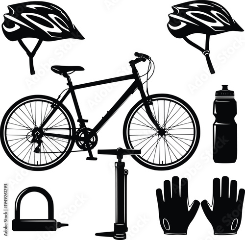 Cycling accessories vector illustration, flat design bike gear