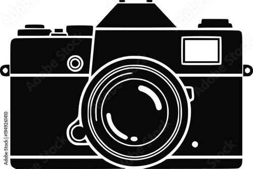 black camera vector illustration, flat design photography equipment