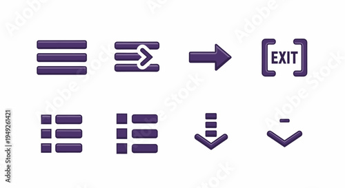 Set of Purple Glossy User Interface Icons for Web and App Navigation Graphic Design Vector Collection