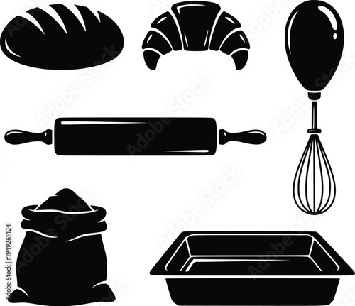 baking tools and ingredients vector illustration