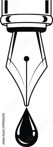 Fountain pen nib with ink drop vector illustration