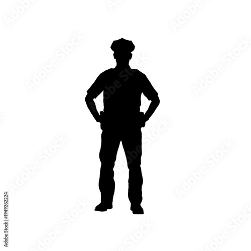 Silhouette of a police officer, standing - vector illustration