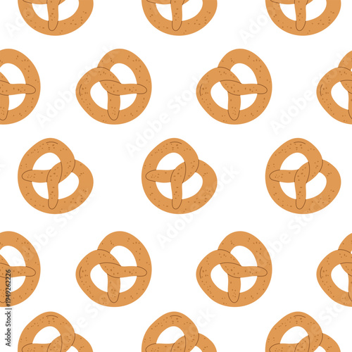 Traditional bakery seamless pattern with fresh baked pretzels