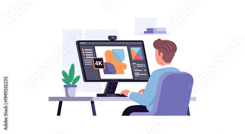 Creative Professional Editing 4K Video or Designing Graphics on Computer