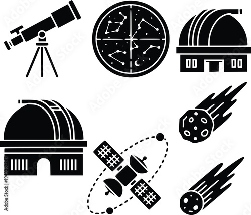 space exploration vector illustration with telescope and observatory