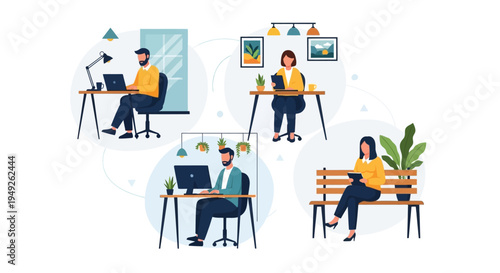 Remote Work and Flexible Workforce Collaboration Illustration
