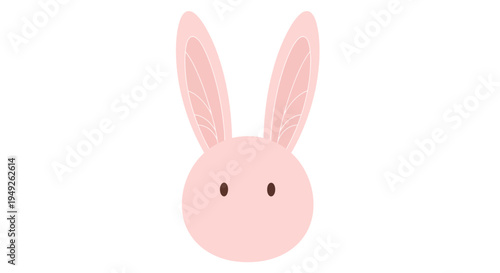 Cute Pink Bunny Head with Long Ears, Minimalist Design.