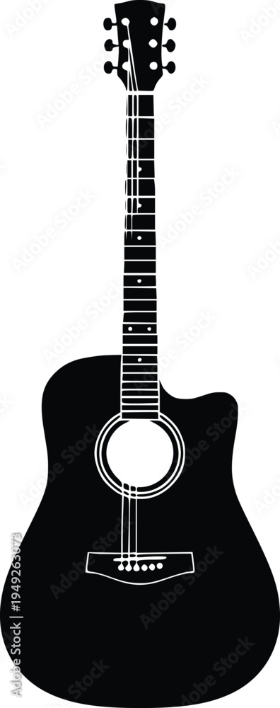 Naklejka premium black acoustic guitar vector illustration, flat design