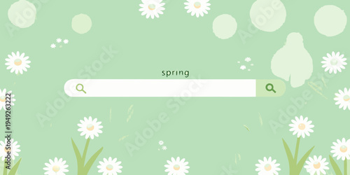 Spring search bar with daisy flowers and pastel green background