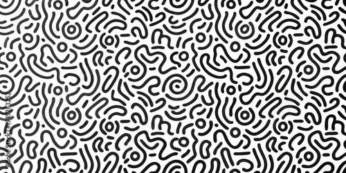 Intricate black and white abstract pattern of swirling organic lines