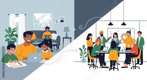 Hybrid Work Life: Balancing Remote Productivity at Home with Family and Collaborative In-Office Team Meetings