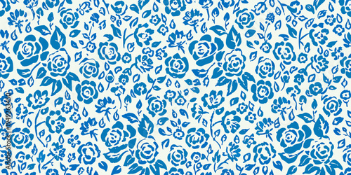 Delicate blue floral pattern covering a seamless white background