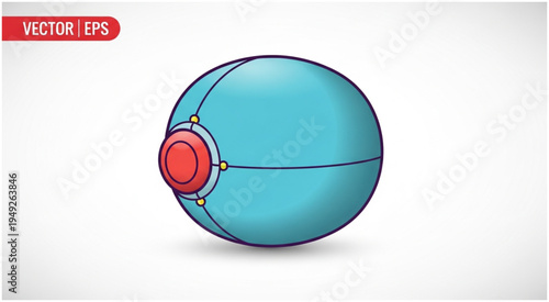 Stylized Blue Sphere with Red Button and Metallic Accents.
