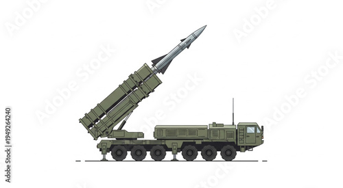 Mobile missile launcher system on a truck chassis, ready to launch.