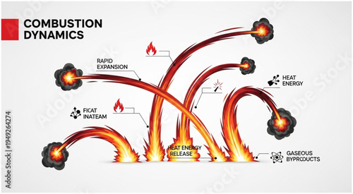 Combustion Dynamics Illustration - Explosions and Heat Energy Visualization.