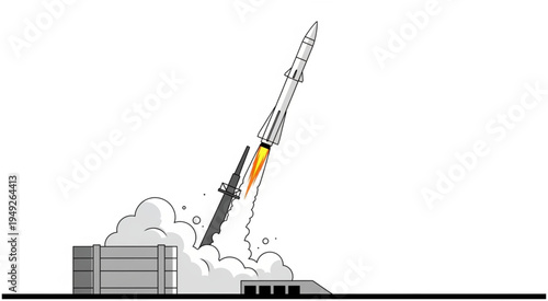 Rocket Launch Illustration - A Symbol of Space Exploration and Innovation.