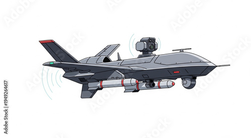 Illustration of a Military Drone with Missiles and Sensors.
