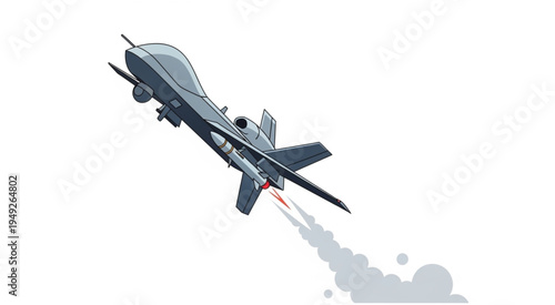 Illustration of a drone firing a missile in flight.
