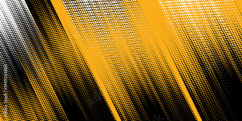 Black halftone pattern. Retro comic gradient background. Bright orange pixel dotted texture overlay. Cartoon pop art faded gradient pattern.vector background