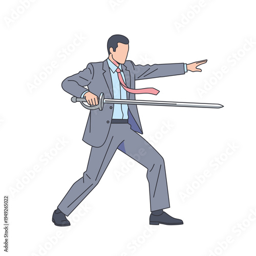 Businessman with Sword, Ready for Battle, Corporate Warfare Concept