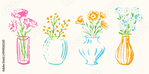 Colorful floral arrangements in vases a bright and cheerful illustration