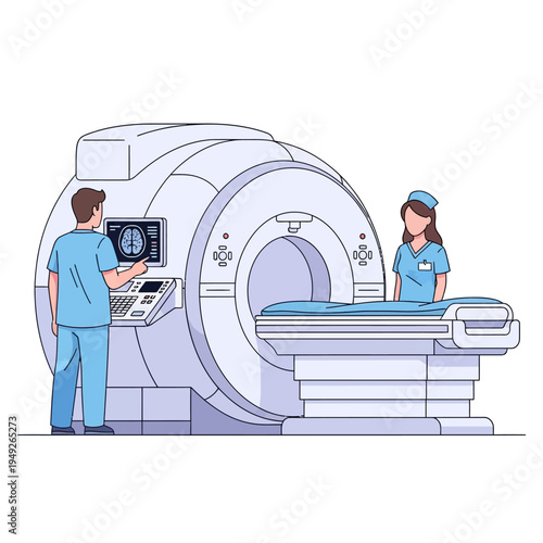 Medical Team Operating MRI Scanner for Brain Scan in Hospital