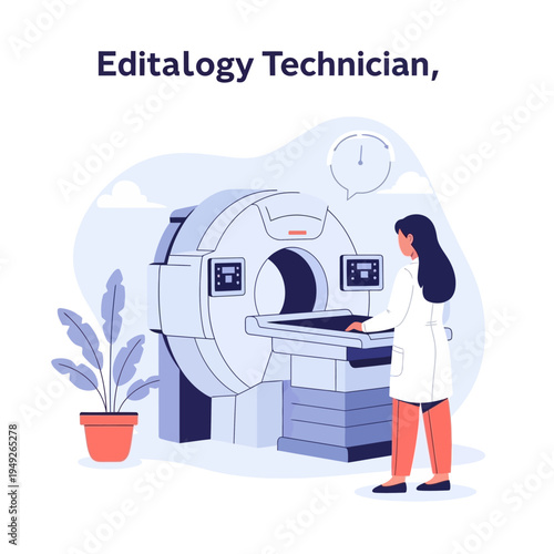 Medical Technician Operating CT Scanner Machine in Hospital Room