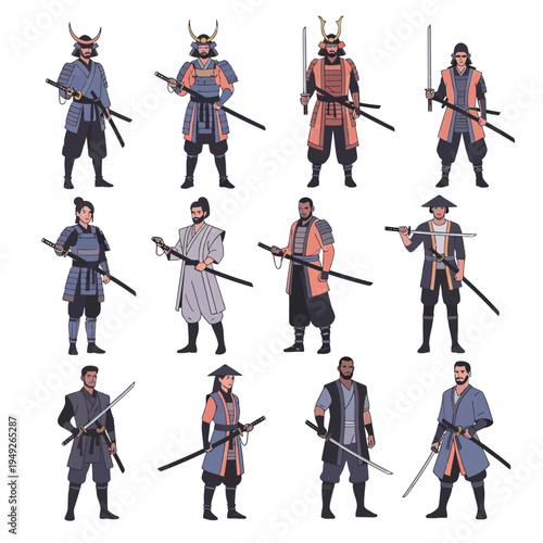 Diverse Samurai Warriors Collection - Japanese Fighters with Swords