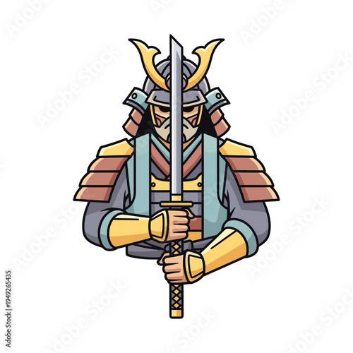 Samurai Warrior Holding Katana Sword, Japanese Warrior Armor, Bushido Warrior
