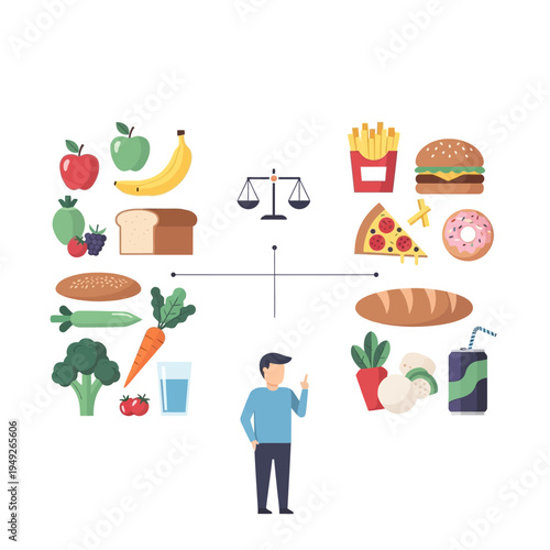 Healthy vs Unhealthy Food Choice: Balanced Diet Concept