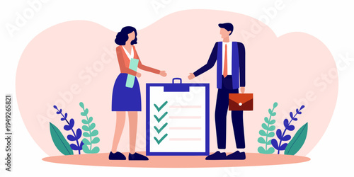 Business professionals completing a checklist during a meeting or review