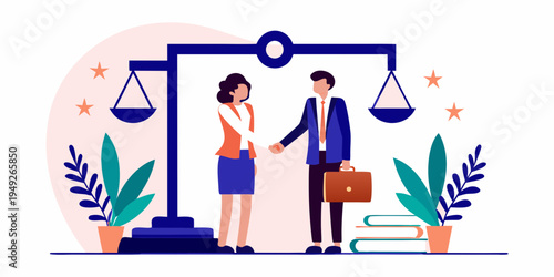 Justice and agreement a woman and man shake hands equally