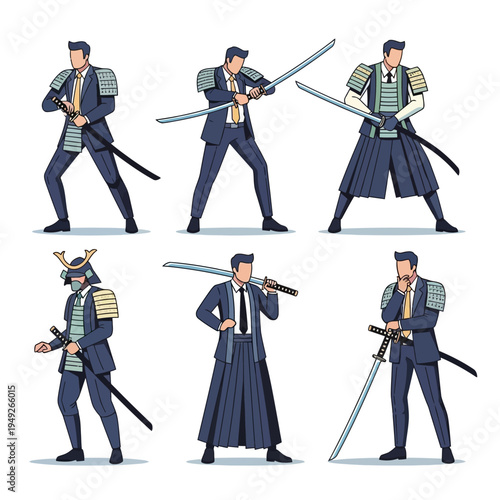 Business Samurai: Businessman in Samurai Armor with Katana Swords