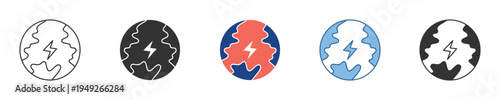 Dynamic collection of global energy icons illustrating sustainable power, electricity, and environmental solutions for modern digital interfaces and eco-friendly projects