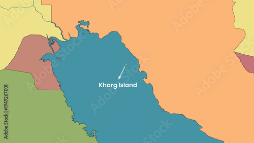 Kharg Island Political Vector Map Showing Iran Persian Gulf Strategic Oil Export Hub Location JPG